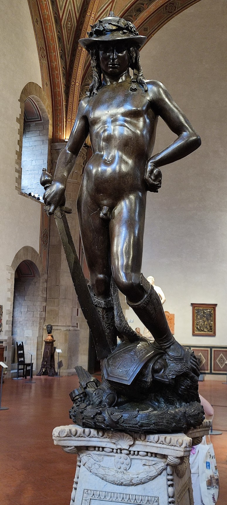 Bargello Museum Florence: Donatello's bronze David, the first freestanding nude bronze of the Renaissance