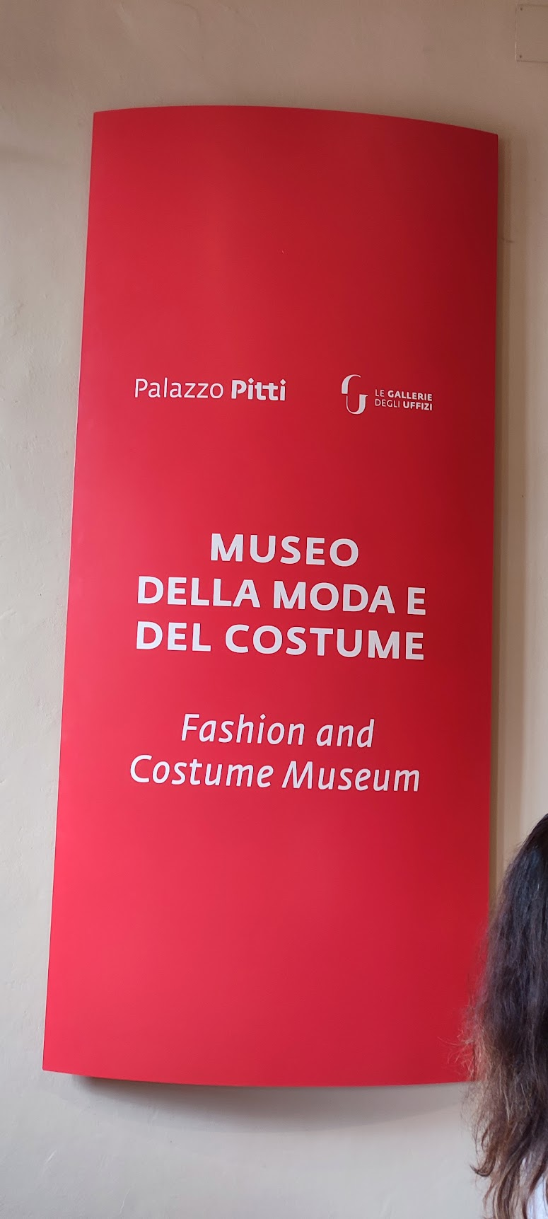 Museum of Costume and Fashion entrance sign inside Palazzo Pitti, Florence