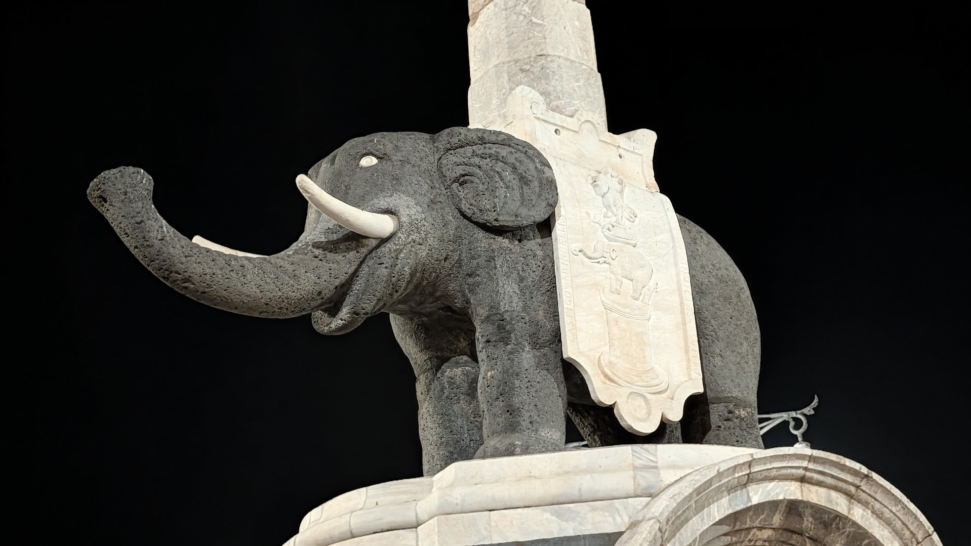 The lava-stone elephant of Catania's Fontana dell'Elefante, carved from local pietra lavica