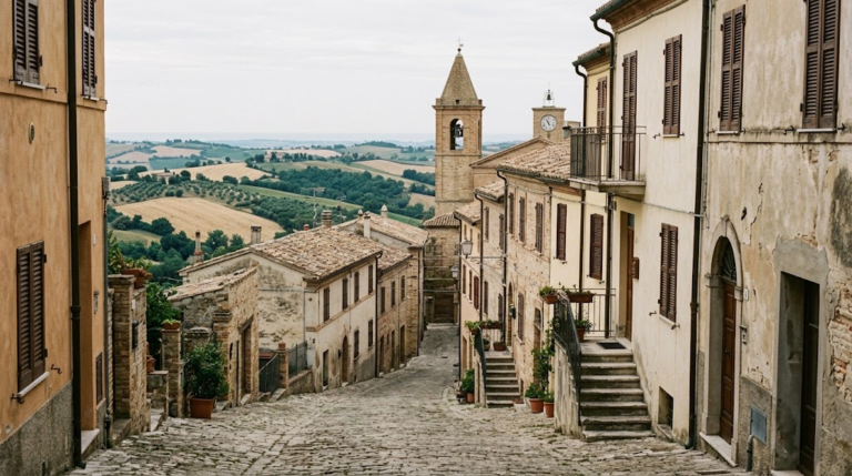 A cobbled street in Montegiorgio, Le Marche, one of the Italian sites of the Seven Countries Study.