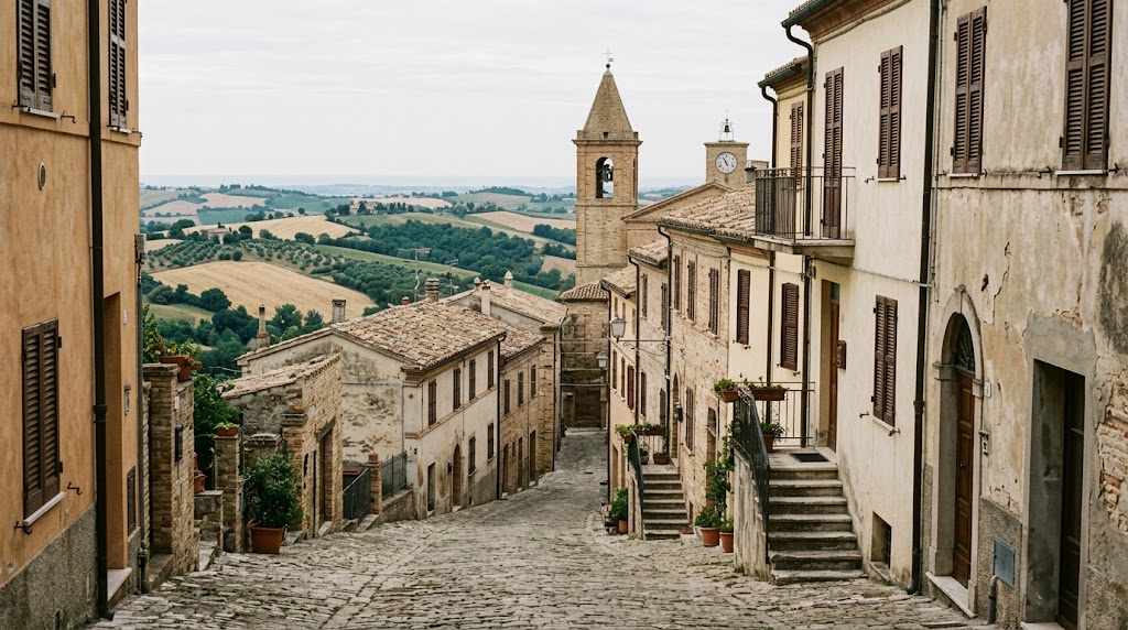 A cobbled street in Montegiorgio, Le Marche, one of the Italian sites of the Seven Countries Study.
